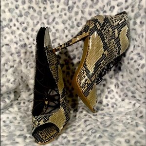 MIA snake skin print open toe shoe